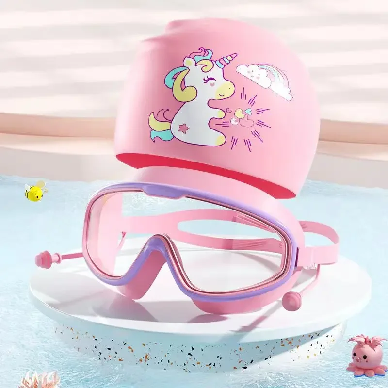 Children's Waterproof Silicone Underhead Universal Enlarged High Elasticity Cartoon Printed Swimming Cap For Boys and Girls swimming cap
