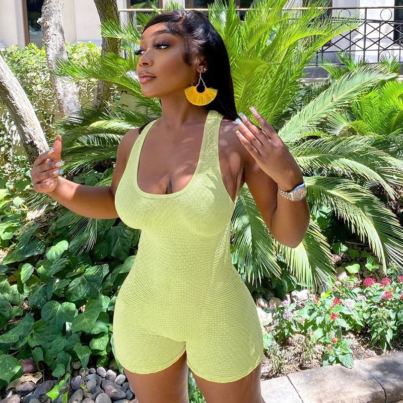 High Waist Backless Sport Rompers Women Sexy Slim Fit It Casual Playsuits Spring Autumn Sleeveless Skinny Solid Colors Rompoers
