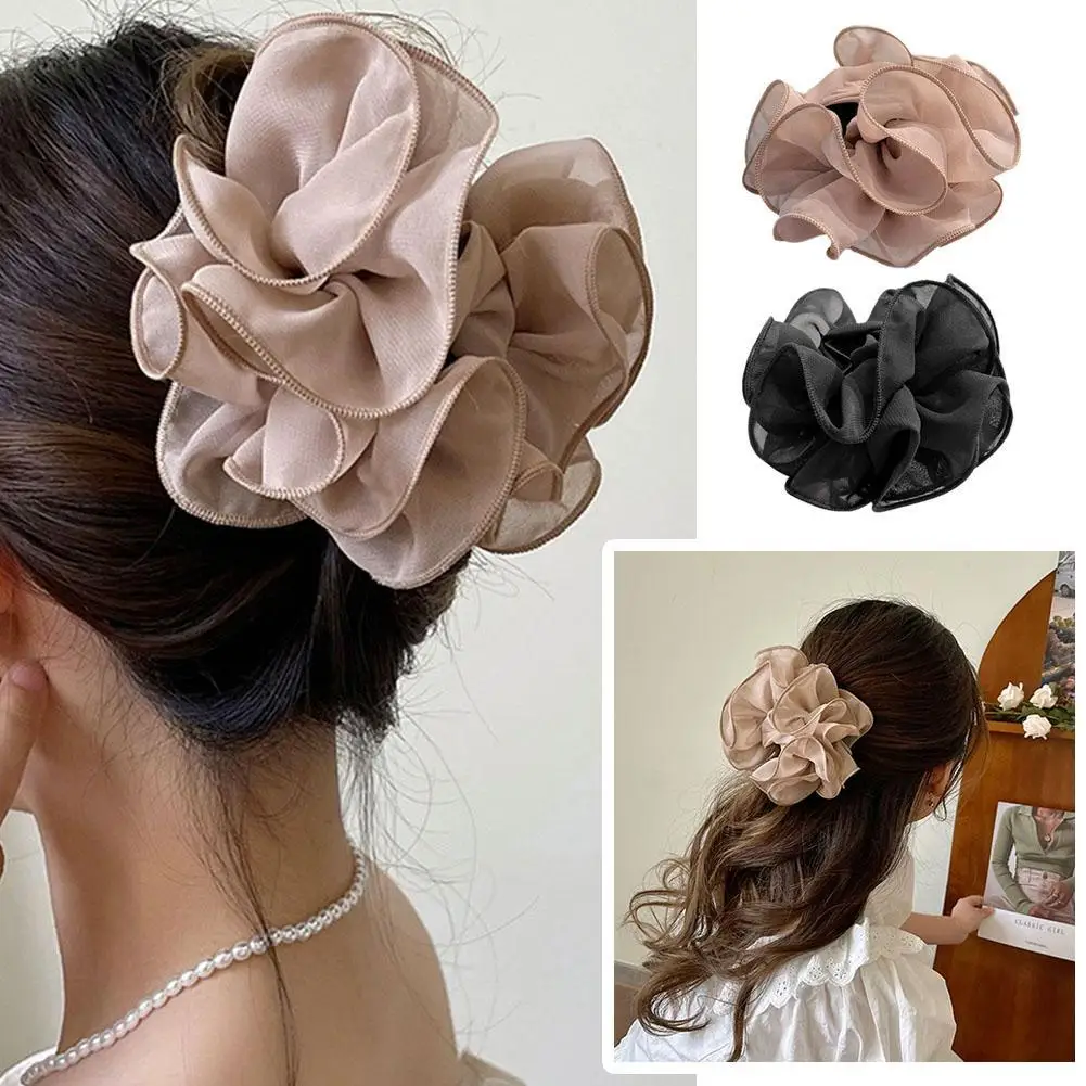 

Women Mesh Flower Grab Clip Curly Hair Temperament Shark Clip Large Hair Claw Back Head Accessories Creative Ins Hair Accessorie