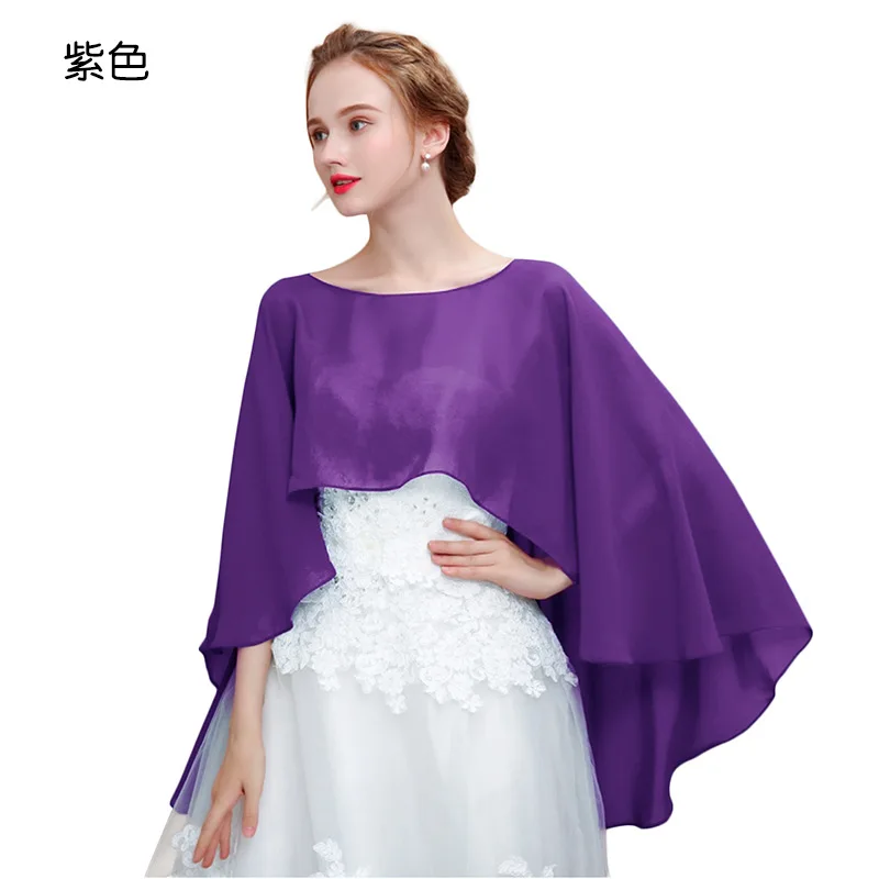 2022 Spring Summer New Chiffon Solid Color Pullover Cloak Lady Thin Shawl Women Sunscreen Cover Arms Poncho Capes Purple korean version of spring autumn women shawl hanging ball solid color knitted hanging ball cloak lady coat leisure blue