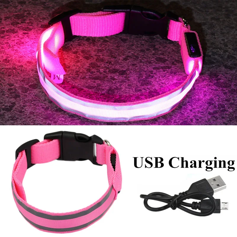 LED Dog Collar Luminous Collar Glowing  Adjustable large Dog Night Light Collar Pet Safety Collar for Small Dogs Cat Outdoor 