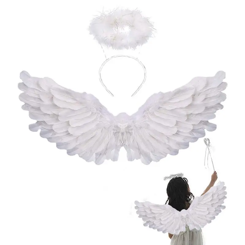 

Angel Wings Halo Angel Feather Wings Christmas Eve Cosplay Costume White Feather Christmas Festival Performance Kid Party Favor