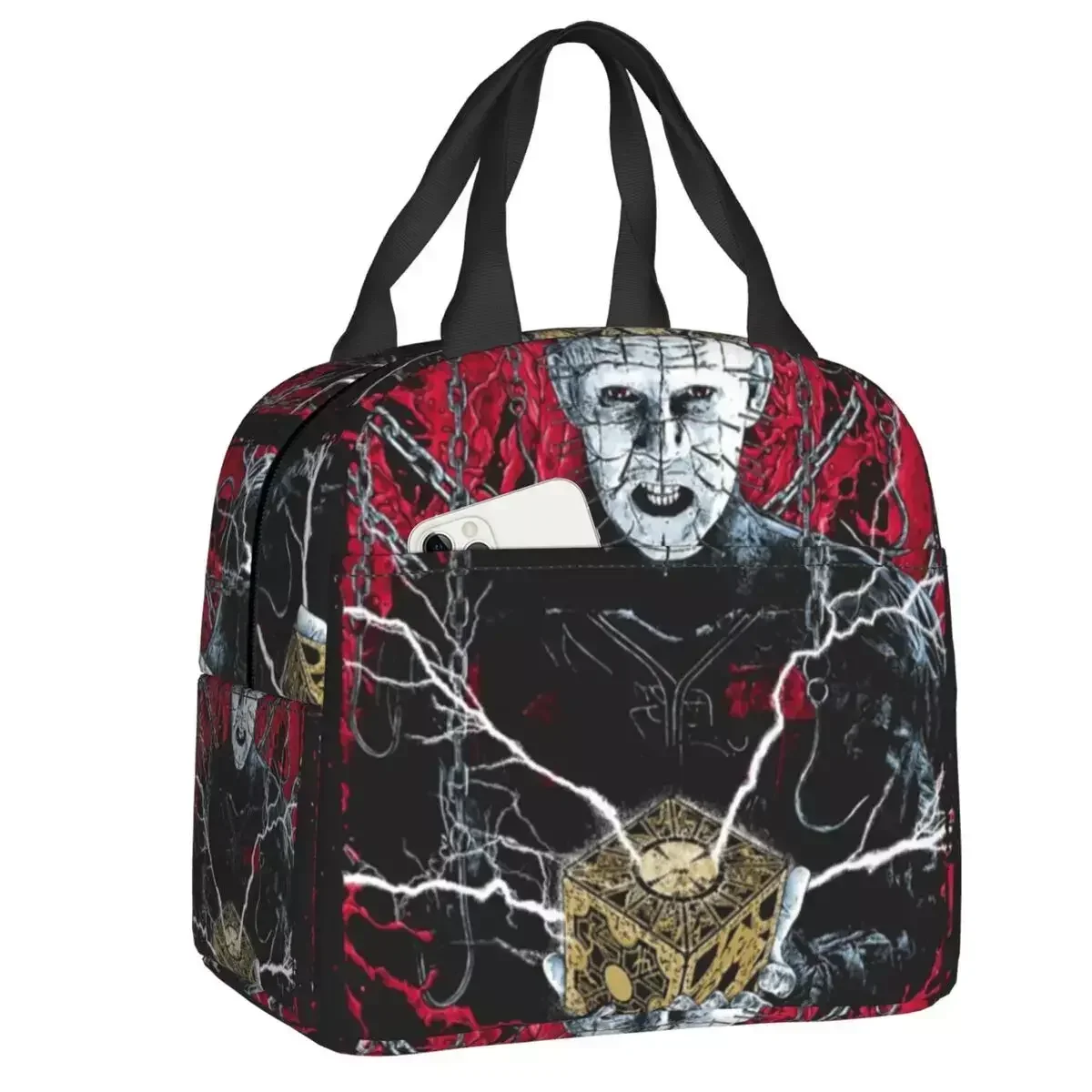 

2024 New Halloween Horror Movie Pinhead Hellraiser Thermal Insulated Lunch Bags Portable Lunch Container Multifunction Food Box