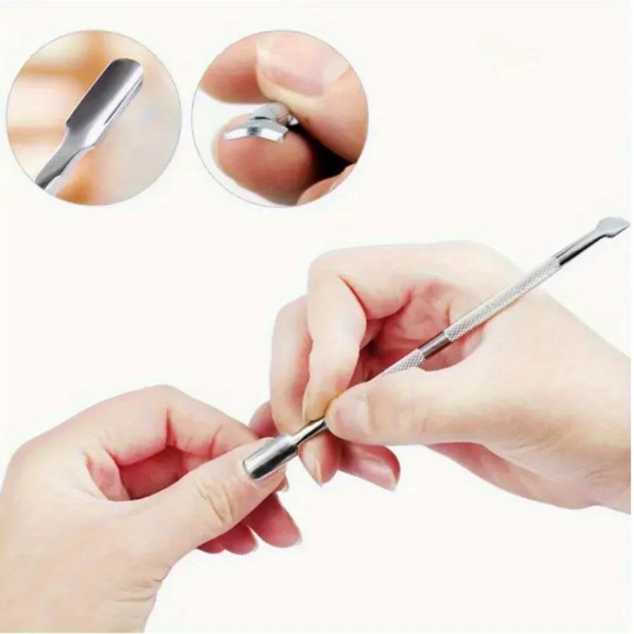 Stainless steel double headed skin thruster is used for pedicures and nail care, eliminating dead skin and cleaning nails