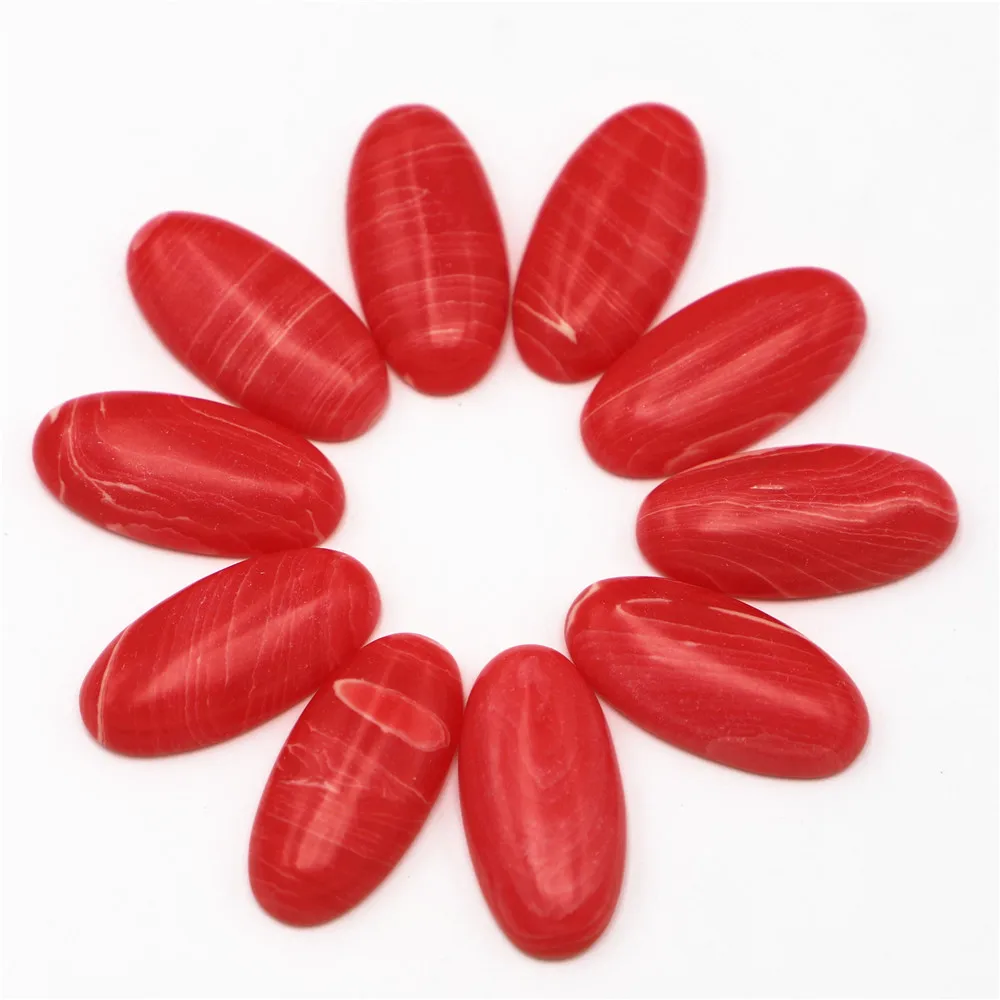 Fashion Natural Stone Oval Rhodonite Cabochon Setting Beads Fit Pendants Rings Earring Women Jewelry DIY 30x15mm 20Pcs Wholesale