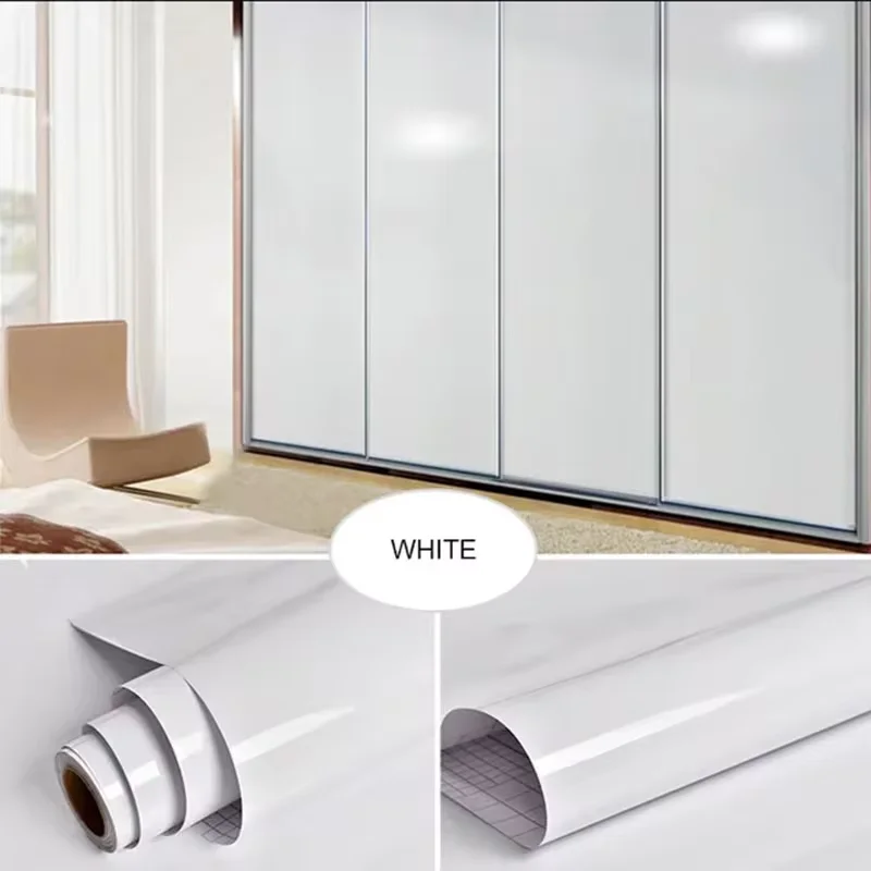 White DIY PVC Self-Adhesive Wallpaper Old Furniture Decoration Sticker Kitchen Cabinet Moisture-proof Waterproof Wallpape 5