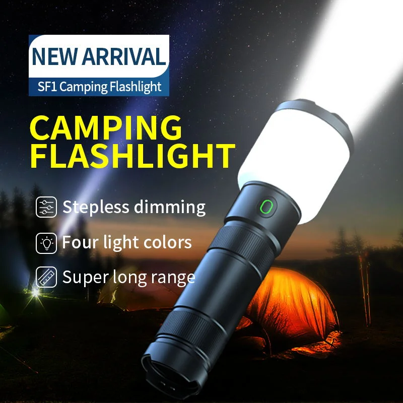 

SF1 Camping Flashlight 5000mah USB Charging Treasure Aluminum Alloy LED Flash Light Four Colors Camping Lamp Torch 500M Lightin