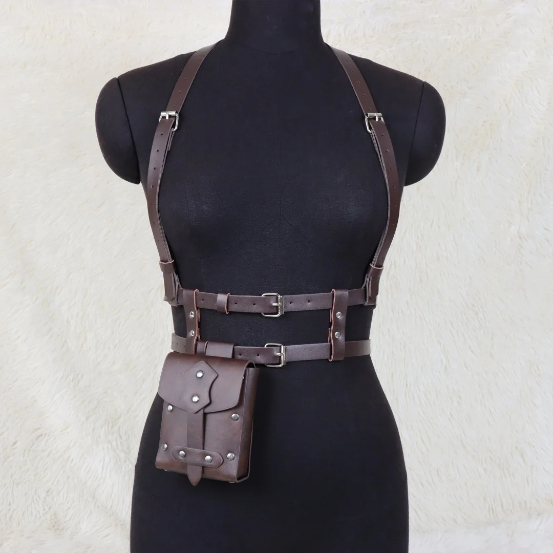 2-teiliges Mittelalterliches PU-Leder Gürtel-Set mit Hüfttasche, Renaissance Cosplay Umhängetasche, Unisex Retro Kostüm-Accessoire – Detail 9