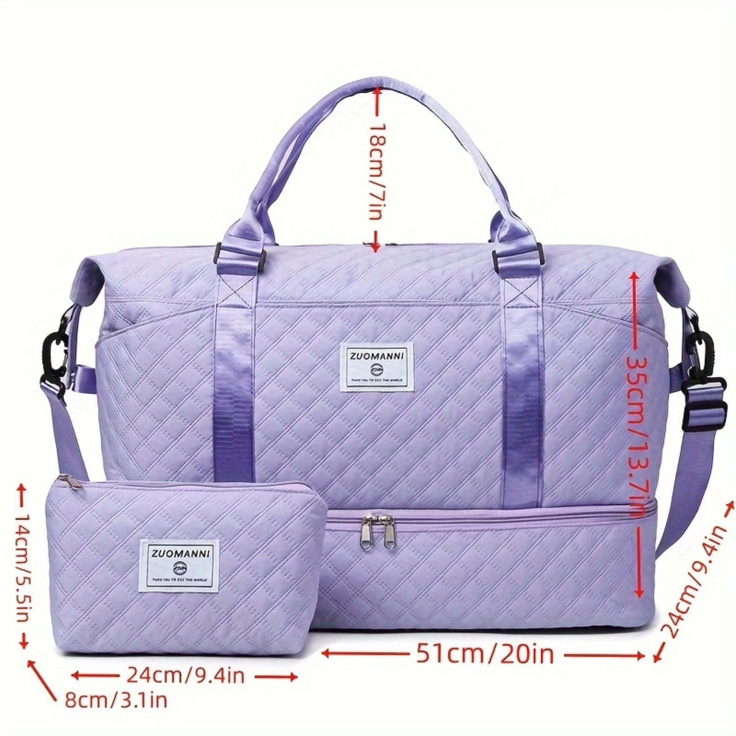 2PCS Argyle Pattern Duffle Bag & Cosmetic Case Set-Spacious Gym Bag with Shoe Compartment, Ultra-Portable Travel Luggage featu