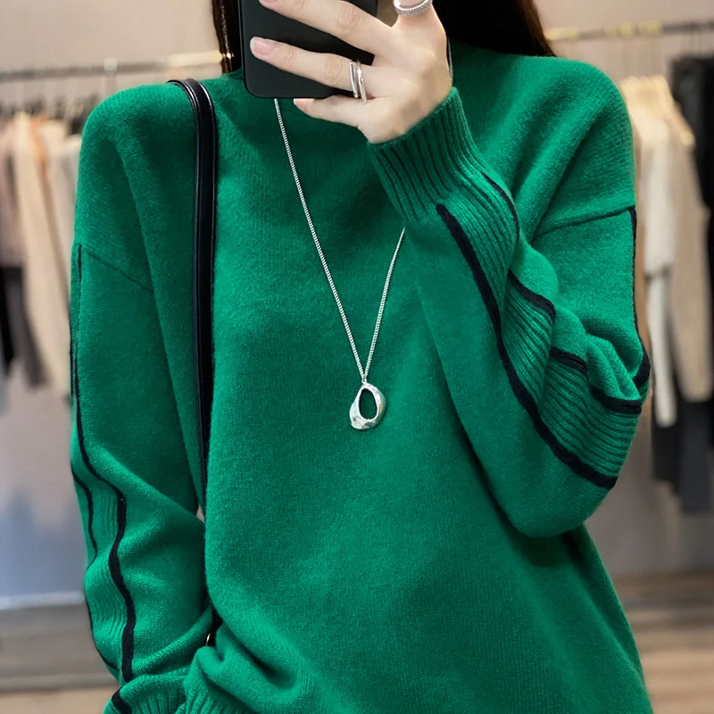 women's-korean-style-stitching-half-turtleneck-knitted-pullover-sweater-autumn-and-winter-new-loose-fashion-bottoming-chic-top