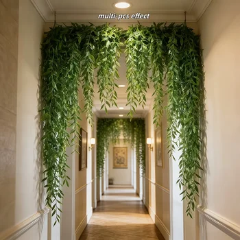 10pcs Extra-Long Deluxe Willow Vine Elegant Artificial Greenery, Faux Evergreen Hanging Vine with Dense for Spring Living Room 1
