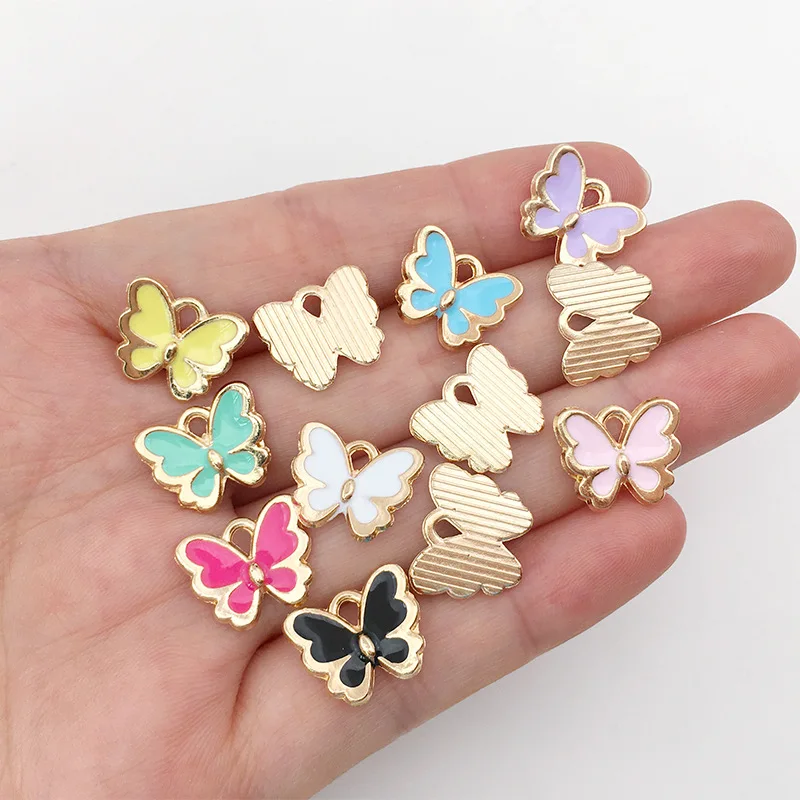 50Pcs 12 Colors Enamel Animal Pendants Cute Butterfly Charms for Keychain Jewelry Making DIY Handmade Earrings Supplies 11x11mm