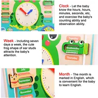 Montessori Wooden Frog Clock Toys For Kids,Learning Calendar,Weather,Season,Time,Week,Early Educational Toy for Boys And Girls 2