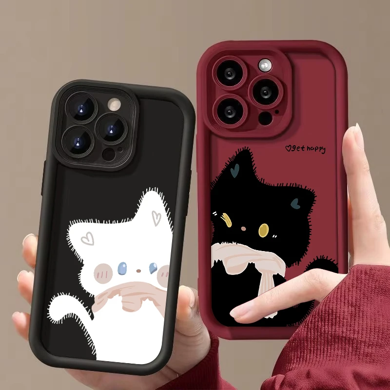Chic Black and White Cat Pattern Soft TPU Silicone Phone Case Cover