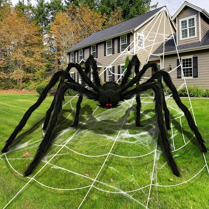 

Black Scary Giant Spider Huge Spider Web 2022 Halloween Decoration for Home Bar Haunted House Props Holiday Outdoor Decor