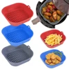 21CM Silicone Air Fryer Pot Tray BBQ Barbecue Pad Plate Airfryer Oven Baking Mold Basket Food Safe Reusable Square Air Fryer Pan 1