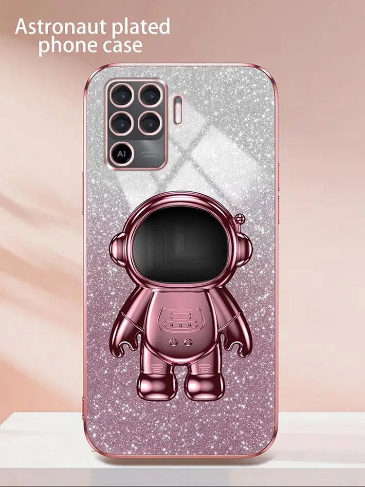 Luxury Glitter Plating Astronaut Holder Case - Women's Stand Soft Silicone Back Cover