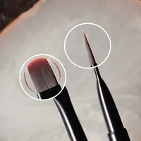 Round Wood Handle Nail Art Brush Triangular Spatula Drawing Painting Line Pen Flat Round Metal Manicure Tools 2