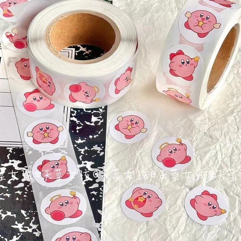 Anime stickers 500PCS Anime Kirby Pink Star-kirby Roll Stickers Cute Cartoon Reward Stationery Toy Kids Gift