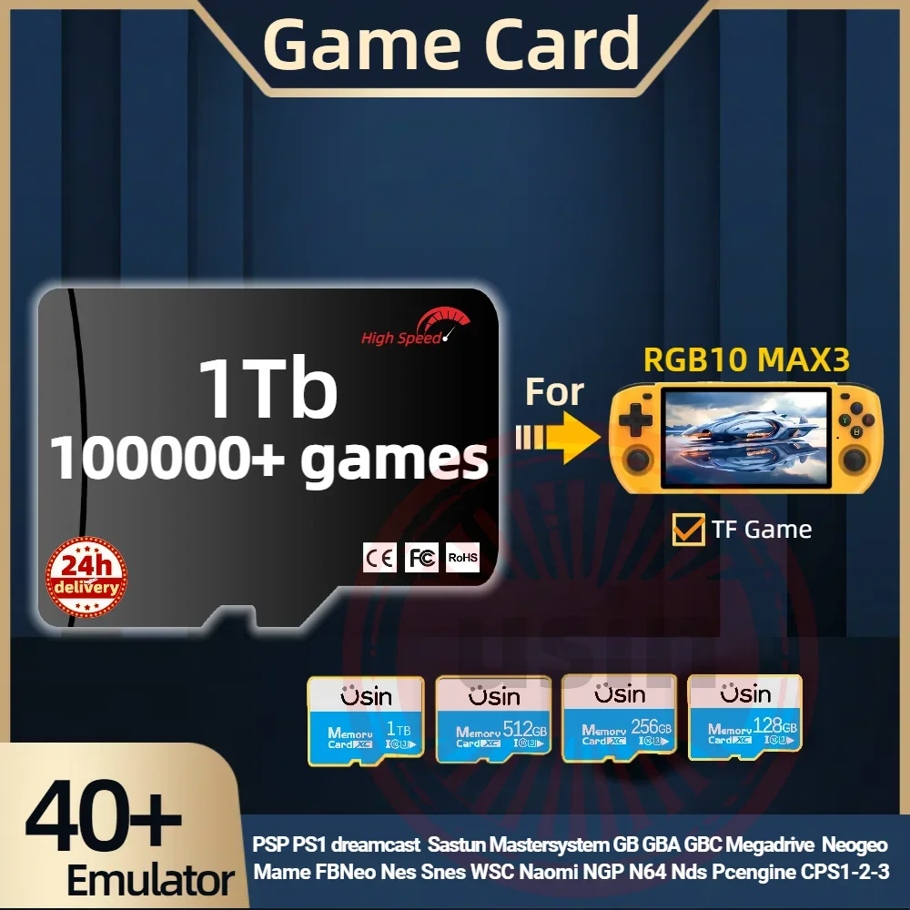 

512GB 1TB Game Memory Card for Powerkiddy RGB10 Max3, Plug&Play Retro Games PSP PS1 SD Portable Handheld High-Speed TF Card