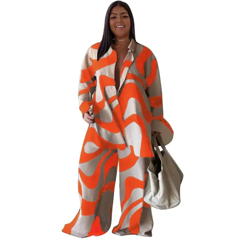 L-4XL Plus Size African Clothes for Women Autumn Elegant Africa Long Sleeve V-neck Top Long Pant Matching Sets African Clothing