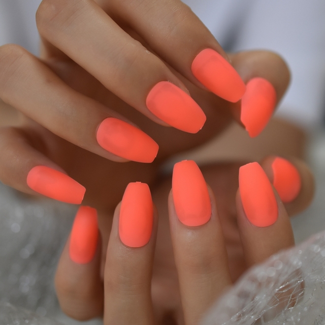 Fingernails Nail Supplies For Professionals Short Size Orange Nails High Light Presse On Nails False Nails Art 24/pcs Set