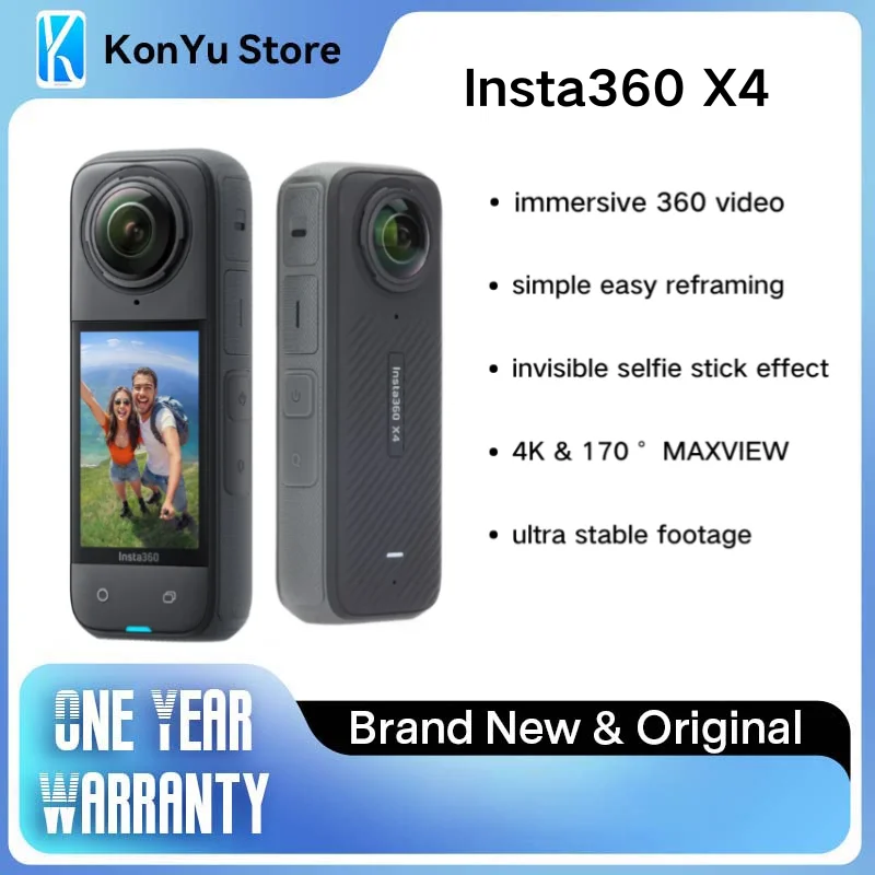 Insta360 X4 Action Camera 4K Waterproof 360° Panoramic Camera with 5.7K Video Stabilization for Vlog Travel Sports