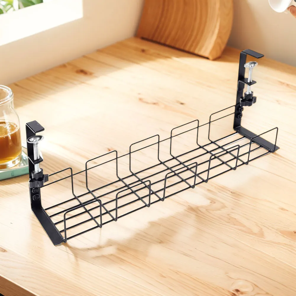 Undertable Storage Rack Metal Computer Desk Wire Organizer No Drill Under Desk Cable Management Tray Home Storage Accessories