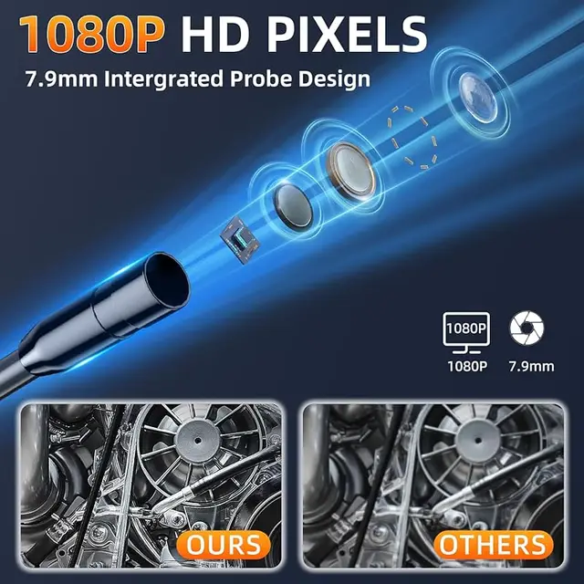 2MP Endoscope Camera 4.3 IPS Screen Single Lens Borescope Inspection Camera with 8mm IP67 Waterproof Snake Camera for Car Engine 5