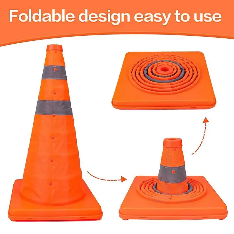 Collapsible delineator post cone orange road safety cones 45cm traffic parking cones multi purpose reflective stripe traffic
