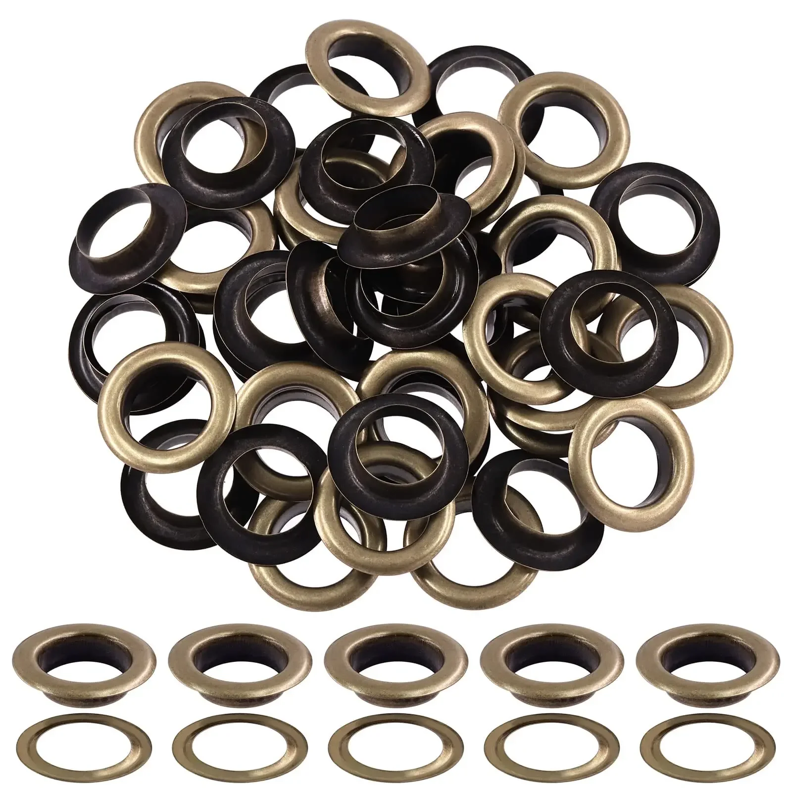 Brass 100 Sets Antique Brass Bronze Metal Grommets Eyelets with Washers for Bead Cores, Clothes, Leather, Canvas