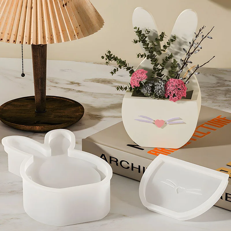 Easter Bunny Egg Flower Pot Silicone Mold Cute Rabbit Basket Resin Mold Home Decoration DIY Vase Making Plaster Casting Molds