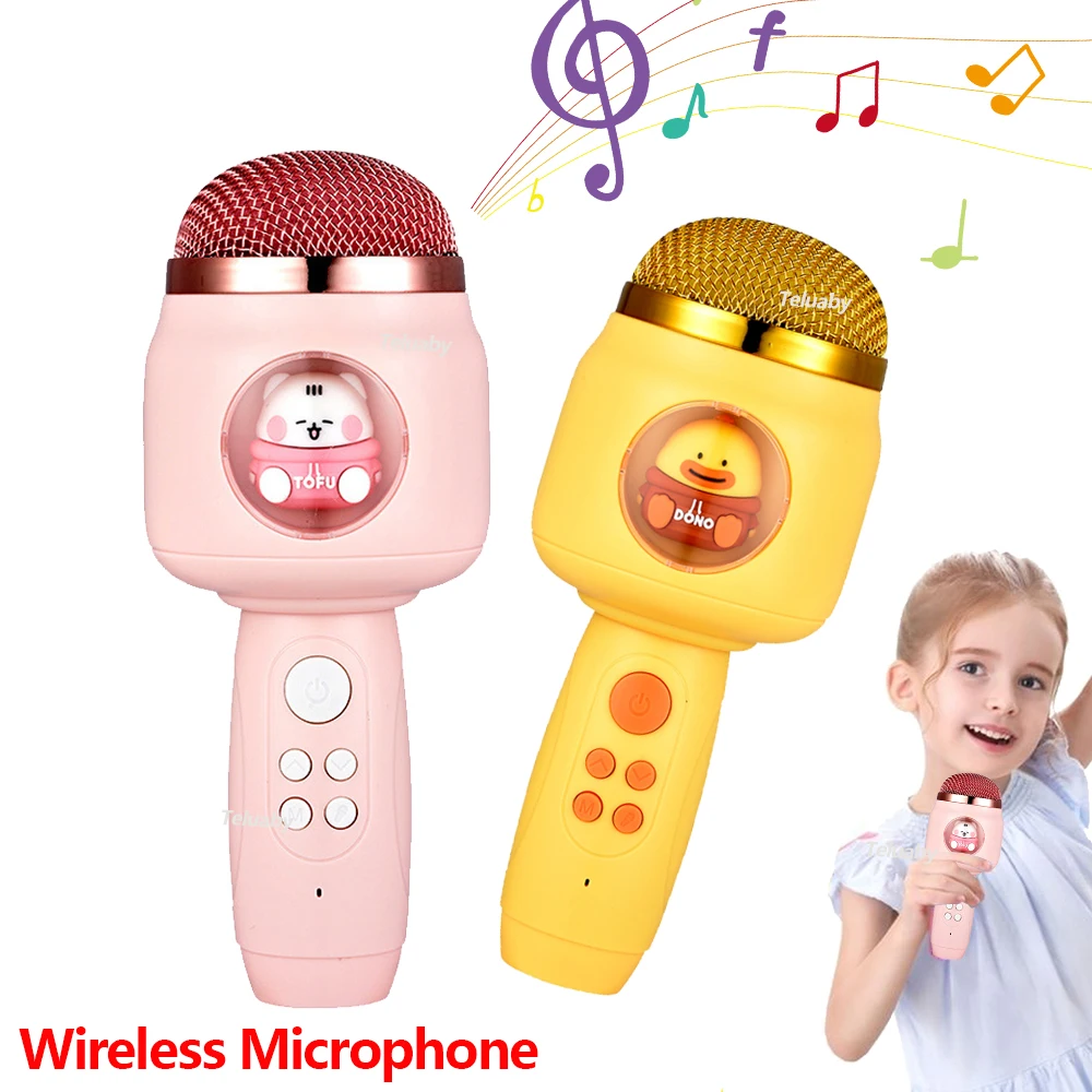 

Microphone for Kids Wireless Karaoke Machine Bluetooth Speaker with LED Lights Portable Cartoon Singing Gift for Boys Girls