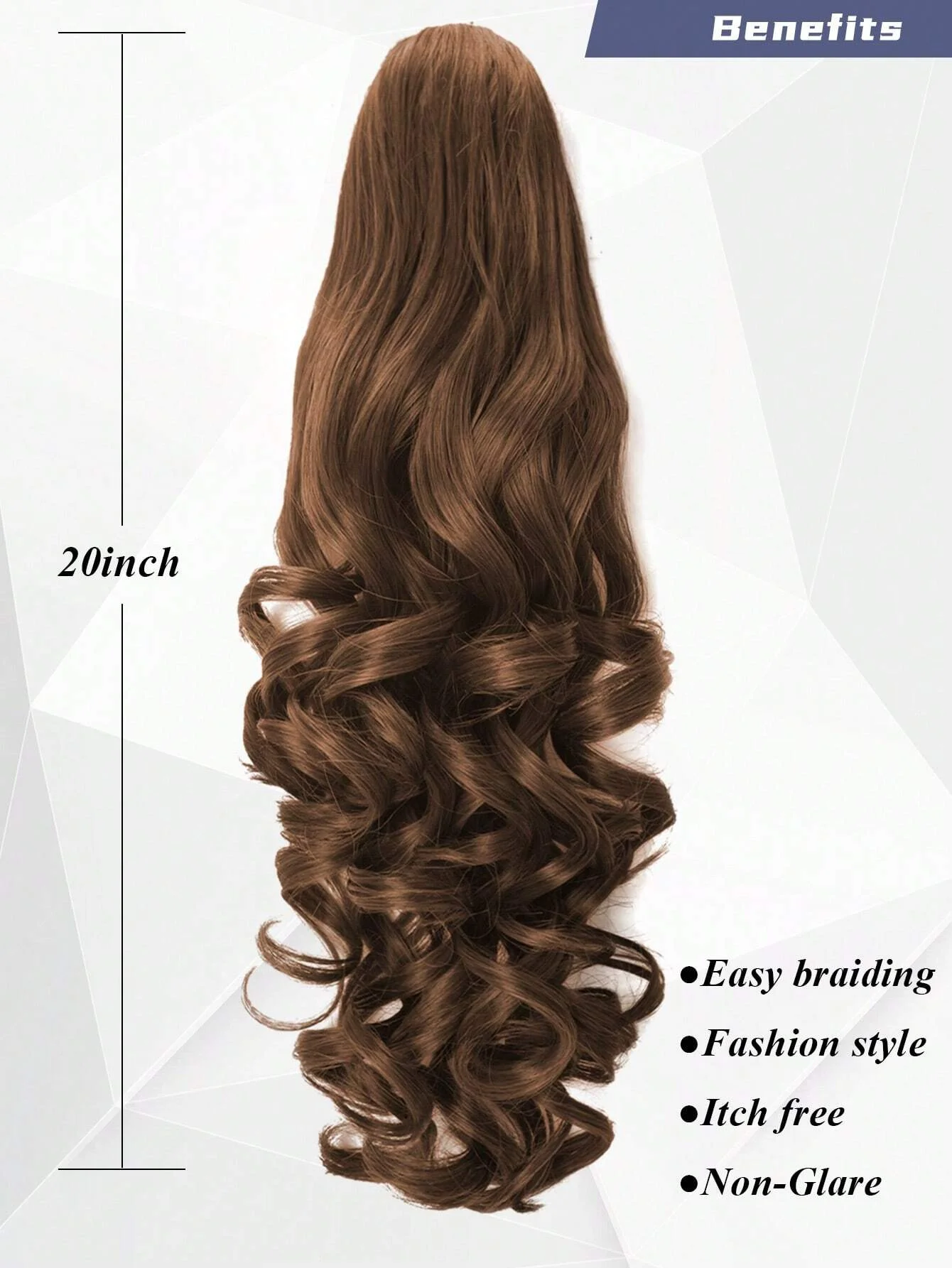 20 Inch Long Body Wave Ponytail hair Extension Synthetic Heat Resistant Claw Curly Wavy Ponytail Hairpieces Women brown