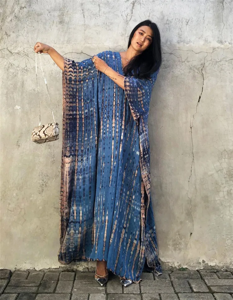 Fashion Casual Striped Print Long Dresses Women Bohemian V-neck Bat Sleeve Loose Slit Beach Dress Summer New Beachwear Vestidos 173 Fashion Casual Striped Print Long Dresses Women Bohemian V-neck Bat Sleeve Loose Slit Beach Dress Summer New Beachwear Vestidos