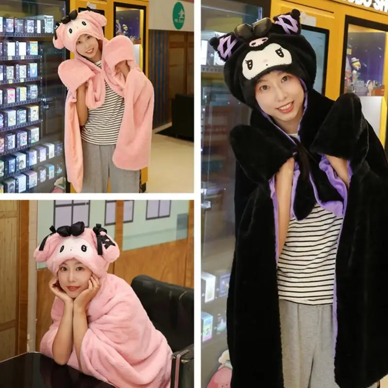 

Kuromi Hooded Poncho Kawaii Sanrio Anime My Melody Cute Cartoon Girly Heart Shawls Cozy Blanket Girls Gift