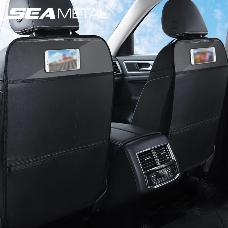 Waterproof PU Leather Car Seat Back Protector with Storage Pockets
