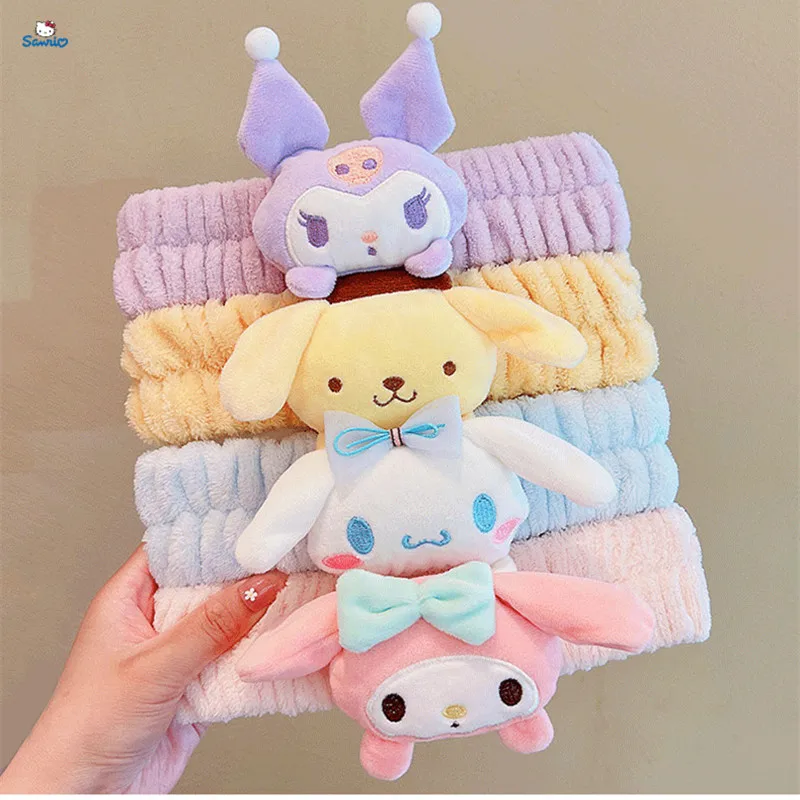 

Повязка на голову Sanrio плюшевая для девочек, модная Милая мультяшная кукла Мелоди кулоны с корицей, собакой, завязкой для волос, головной убор для мытья лица