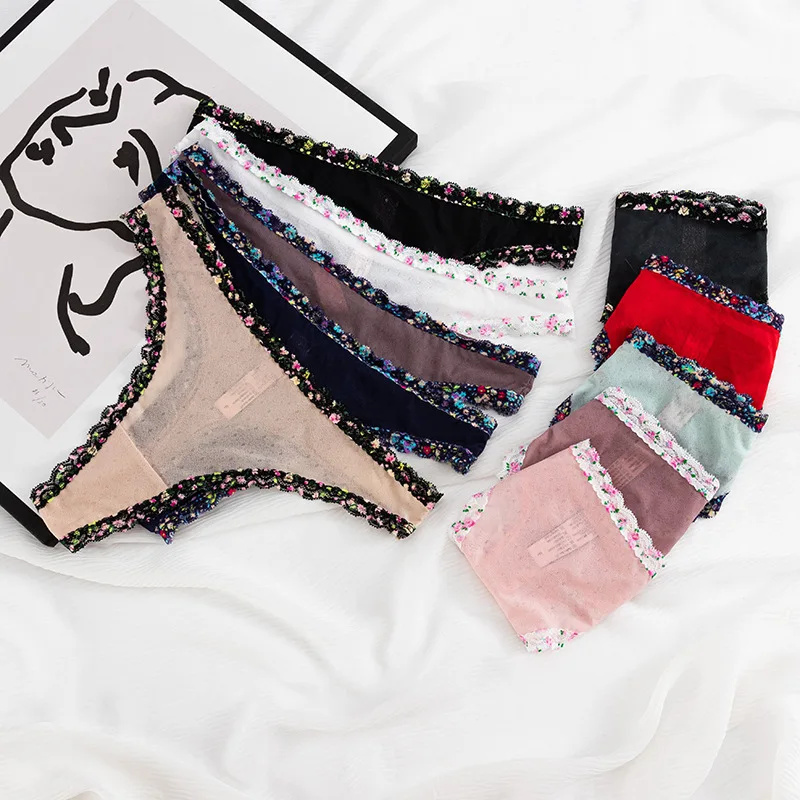 

European Thong Pants Women's Underwear Sexy Lace Panties Low Rise Seamless Girls' Hollow Out G-String Pants Female Lingerie