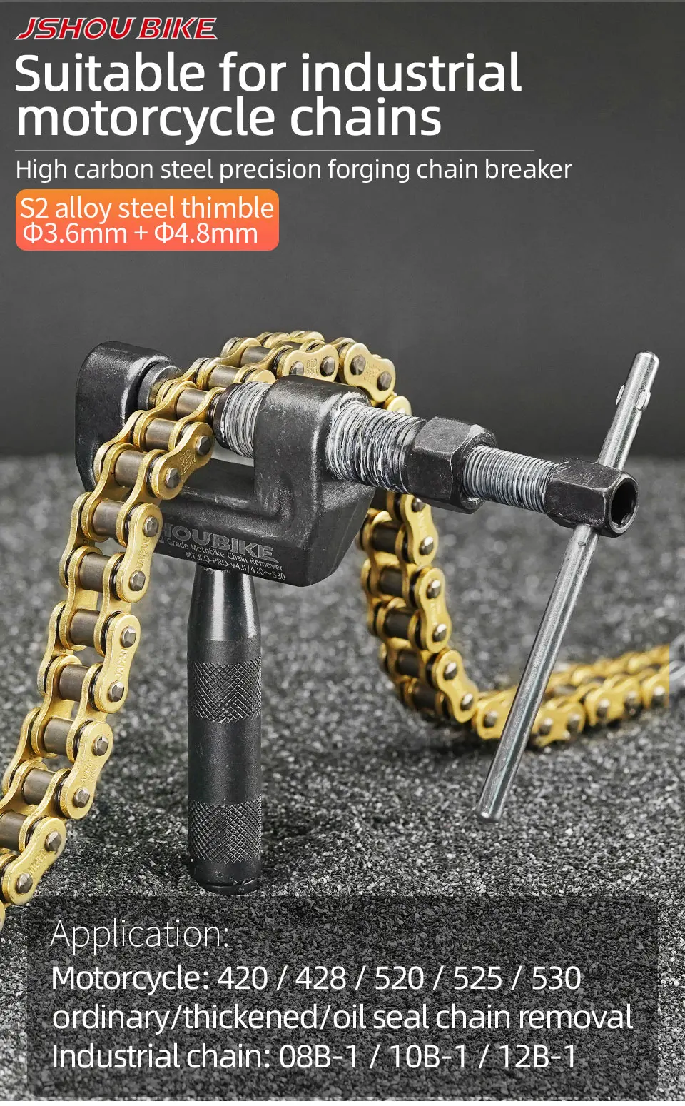 JSHOUBIKE Kettenbrecher-Werkzeug PRO Nieten Link Removal Splitter Motorrad Fahrrad 420 428 520 525 530 Kettenschneider Nietgerät – Detail 1