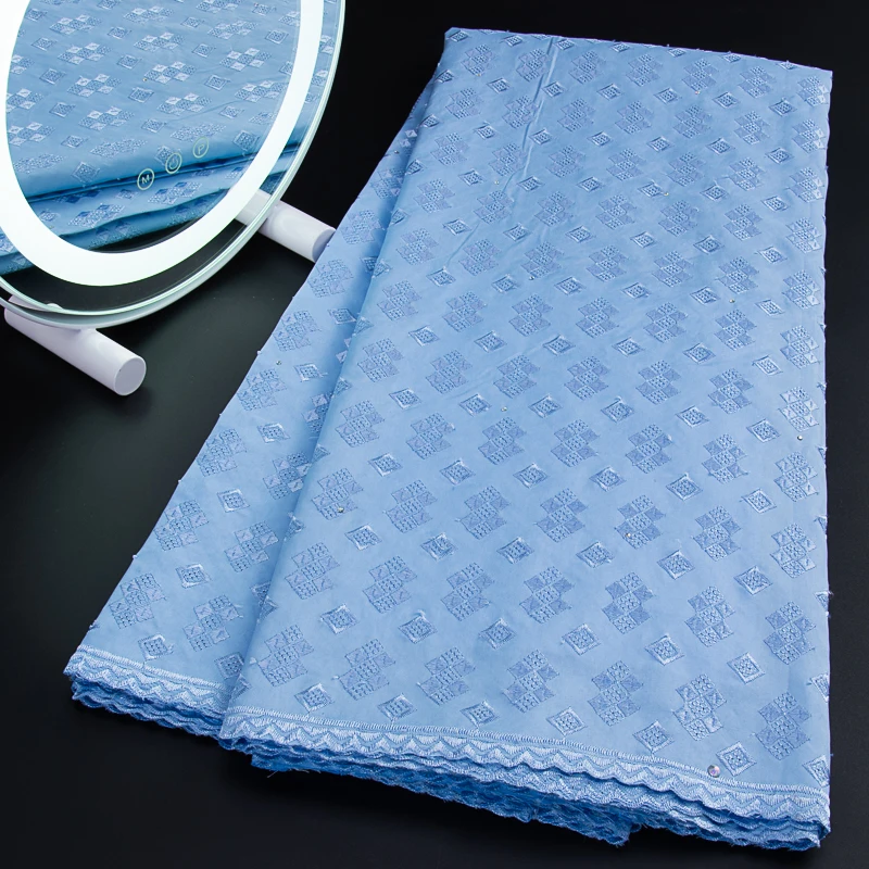 

Blue African Cotton Lace Fabric 2022 High Quality Nigerian Swiss Voile Lace Fabric Handmade For men Evening Dresses Sew A3119