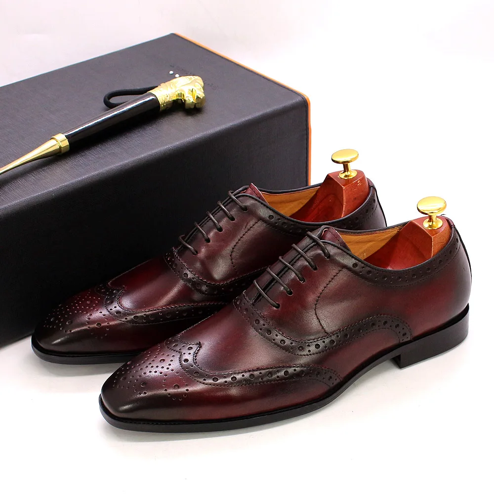Schoenen Herenschoenen Oxfords & Wingtips Handgemaakte echt lederen Oxford Wingtip Schoenen voor mannen 
