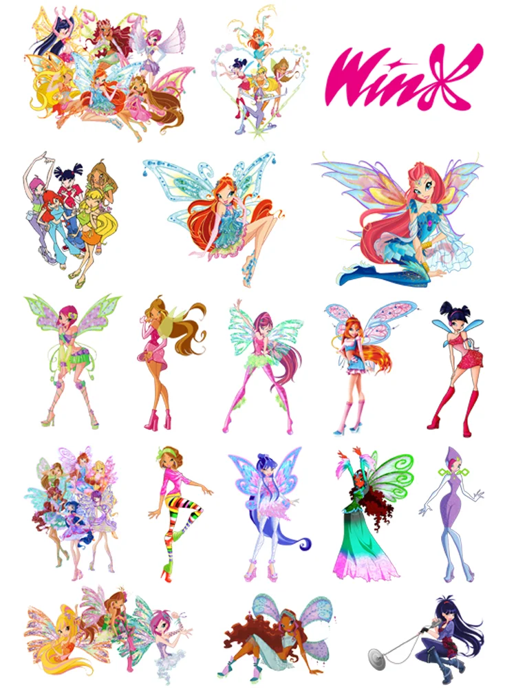  Pegatinas de dibujos animados Winx Club para ropa, parches para ropa, pegatinas térmicas para niños, apliques de rayas, envío gratis _
