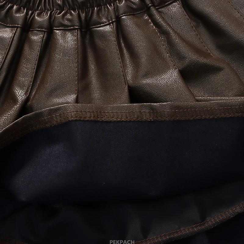 Preppy 스타일 어린이 짧은 가죽 스커트 여자 브랜드 디자인 미니 PU Pleated 치마 어린이 JK 의류 학교 의상 3-11 Y