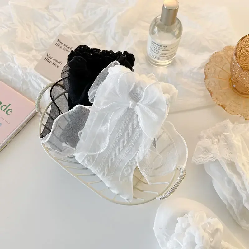 Mid-tube Solid Lace Bow Ruffle Socks Kawaii Lolita Short Socks Cotton Socks JK Japanese Lacework Stockings Women's Stockings
