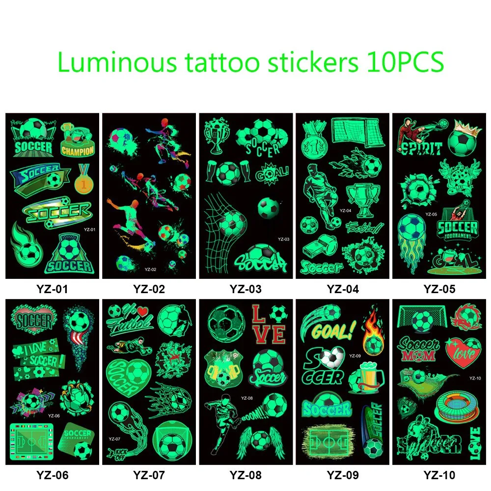 New Luminous Tattoos Football Soccer Fan Fake Tattoo Sticker Tatoo Waterproof Tatto Hand Arm Foot For Child Boy