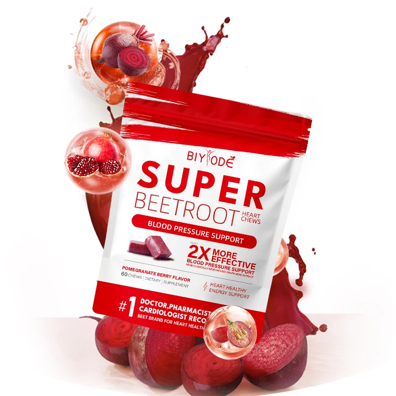 BIYODE Superbeets Heart Chew, Beet Root Powder Energy, Super Beets Heart Chew, Pomegranate Berry Flavor，for All