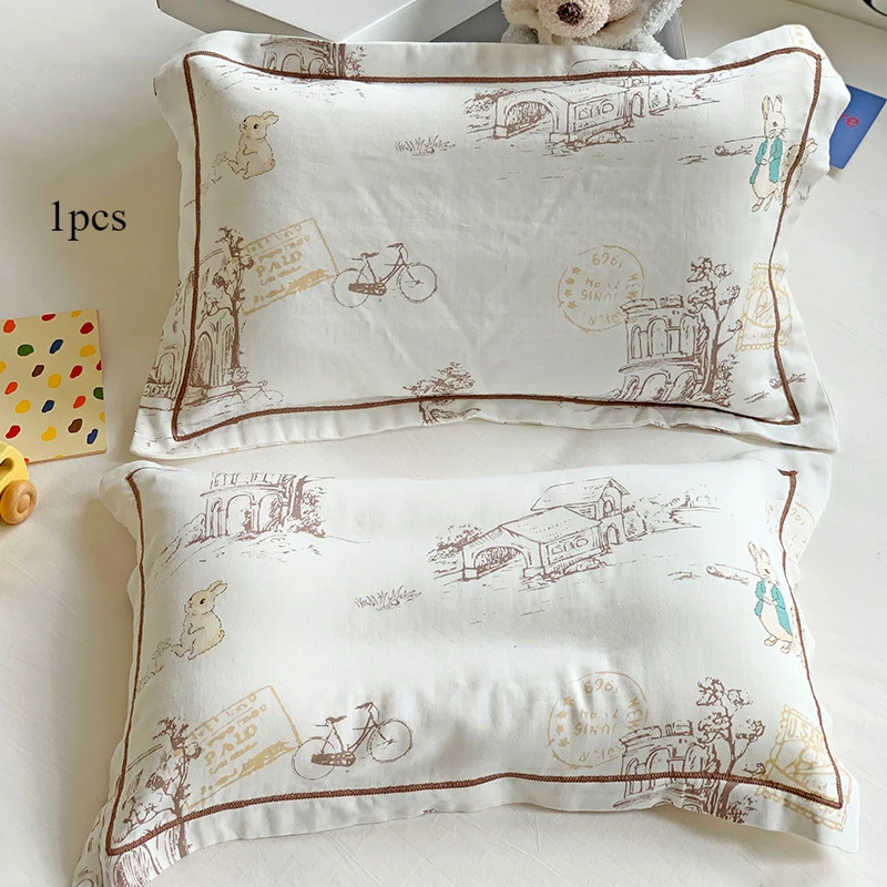 Class A Children's Bamboo Cotton Pillowcase 30x50 Cartoon Baby Pillowcase Latex Pillow Pure Cotton Summer Baby Pillow Cover