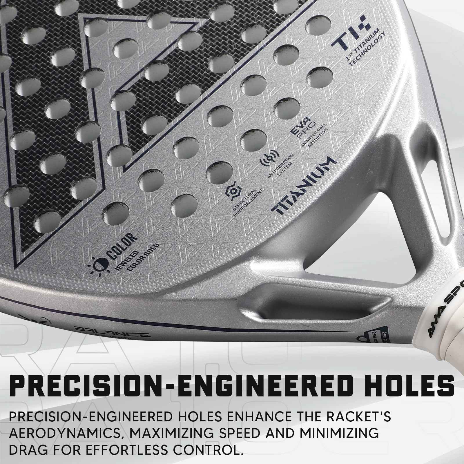 AMA SPORT 1St Titanium Silver Surface Padel Racket with Precision Holes,Intelligence Rebound Cork High-Performance Pala de Padel