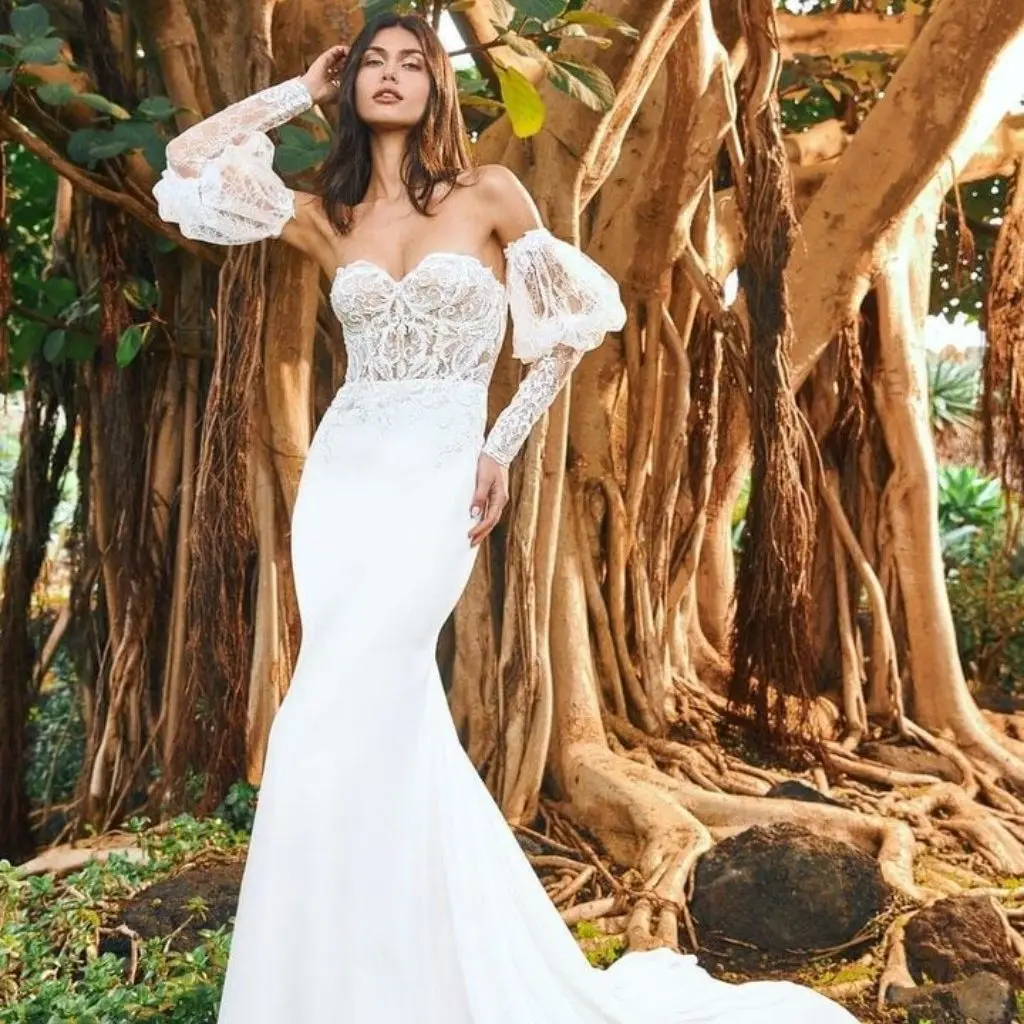 

Elegant Detachable Lace Long Sleeves For Wedding Simple Puffy Bridal Accessories Hot Fingerless Gloves Customize SWD307